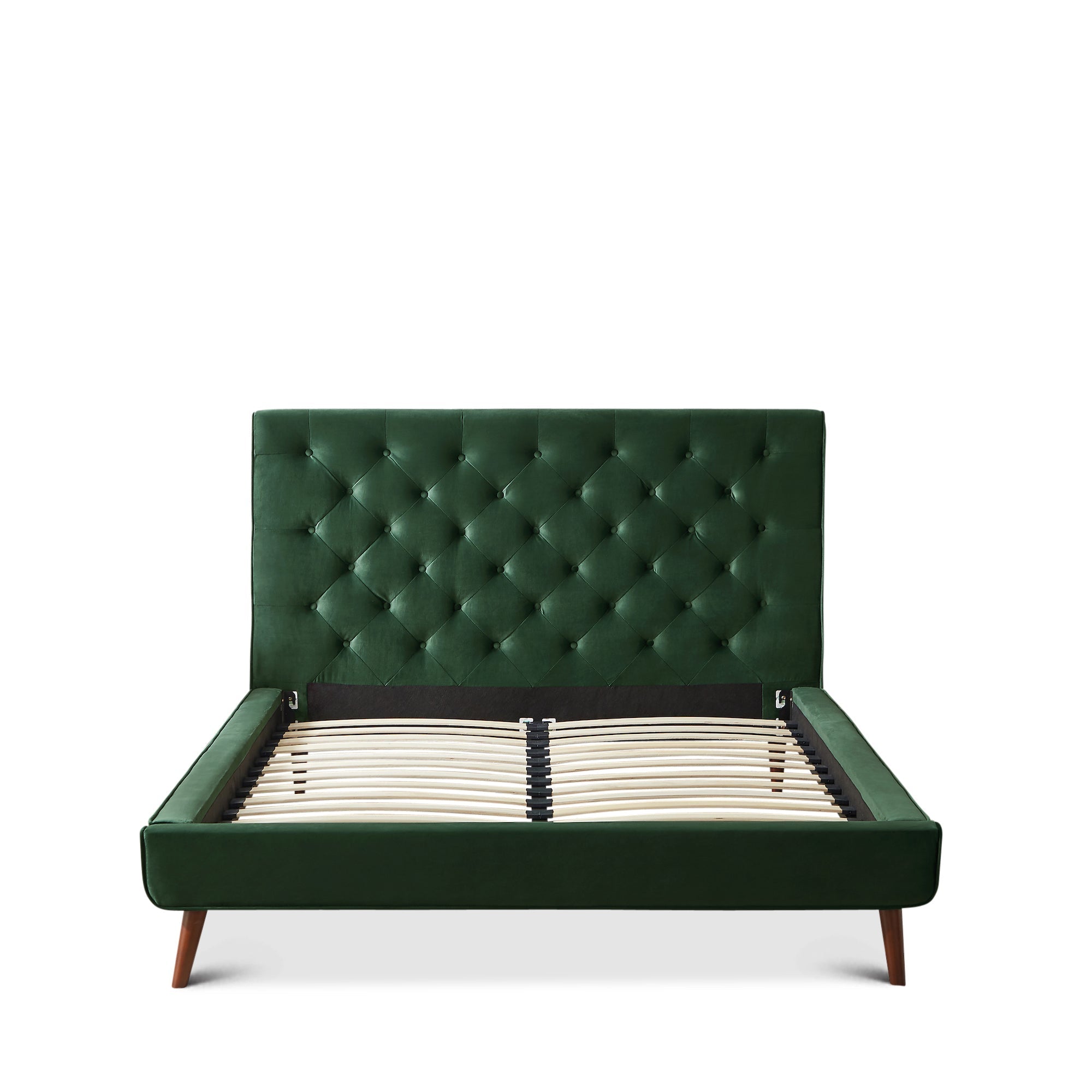 Ashley Mid Century Modern Furniture Upholstered Platform Bed Queen Emerald Green Velvet